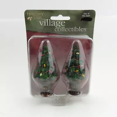 Holiday Time Village Accessory Collectibles -  (2) Resin Christmas Trees 3.25  T • $8.95