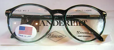 Vintage VANDERBILT 1 Demi Green 55/17 Spear Shield USA P3 Eyeglass Frame NOS • $9.99