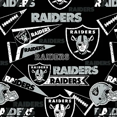 BTHY NFL Oakland Raiders Pendants Black Cotton Fabric By The Half Yard 14448 • $6.50