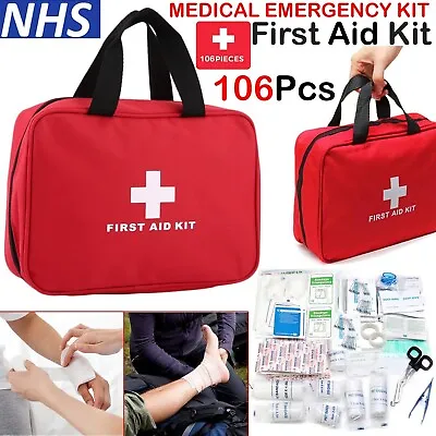 106pieces First Aid Kit Medical Emergency Travel Home Car Taxi Work 1st Aid Bag. • £10.59