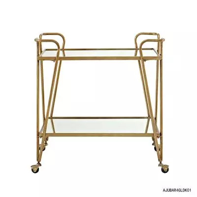 Bar Cart Storage Utility Serving Kitchen Glass Top Gold Castors Wheels Metal • $189.95