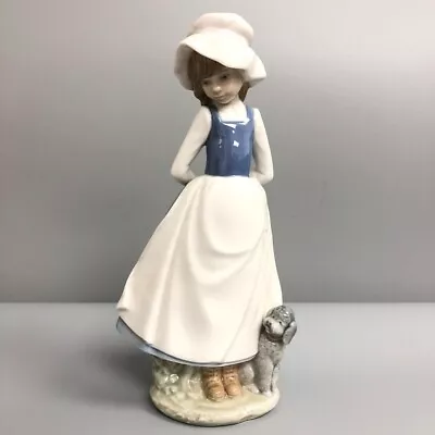 NAO Lladro Girl Poodle 1983 Figurine Ornament Collectable Glazed Porcelain -CP • £9.99