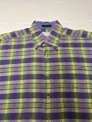 Maus & Hoffman Button Up Shirt Summer Cotton Men’s LG Plaid Check Colorful SS • $24