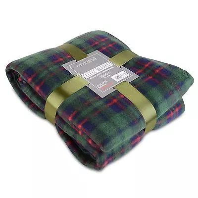 Soft Warm 150x200cm Double Green Tartan Check Sofa Throw Bed Fleece Blanket  • £11.99