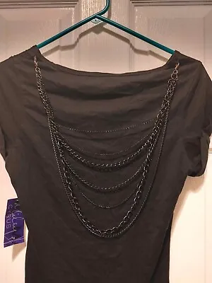 NWT Miley Cyrus Max Azria Chain Necklace T Shirt Tee Black W/ Black Chains Sz M • $13.95