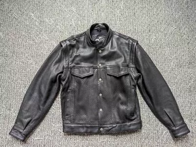 Vintage PERFORATED Black Leather 38 Motorcycle Jacket CONVERTIBLE Vest 1990s • $199.95