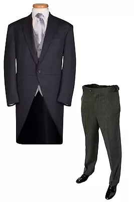 Grey Wedding Tailcoat Suit 2 Piece Ascot Morning Wear Jacket Pinstrie Trousers • $170.81