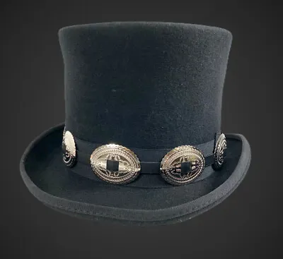 Conch Wool Felt Top Hat Steampunk Topper Victorian Mad Hatter Slash Concho Band • $24.99