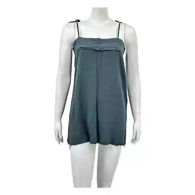 Polly Womens Sleeveless Micro Mini Dress Size 8 Green Tie Straps 100% Cotton Zip • $12