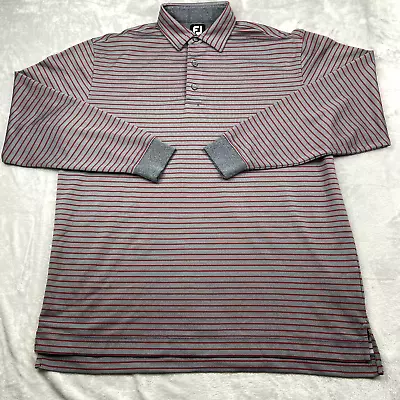 Footjoy Polo Shirt Mens Large Gray Red Long Sleeve Performance Golf Outdoors • $24.82