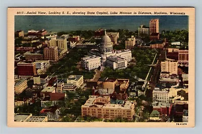 Madison WI Aerial View Lake Monona Capitol Grounds VintageWisconsin Postcard • $7.99