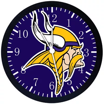 Minnesota Vikings Wall Clock Large 12  Black Frame Glass Face Non-Ticking E435 • $29