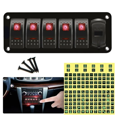 $15.09 • Buy 5V 6 Gang Car Boat Marine Rocker Switch Panel+Dual USB Voltage Red LED Display