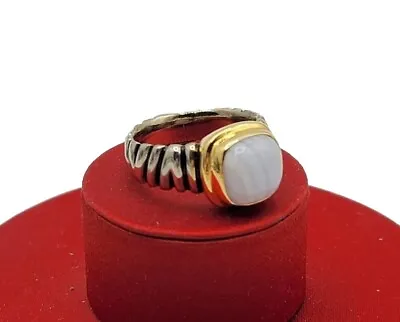 Vtg Sz 8 Ring Band Agate Cab Roman Viking Medieval Theme Fashion Jewelry 2-tone • $49.99