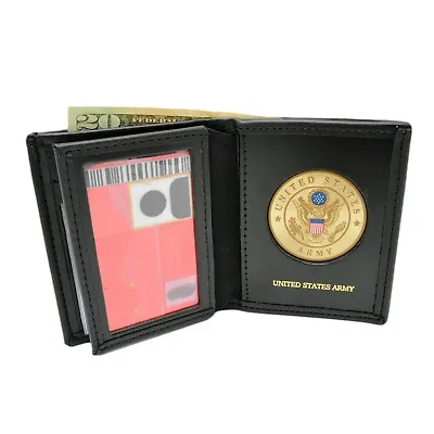 $41.16 • Buy US Army Medallion Leather Wallet Black Bi-fold Men's Military Veteran Soldier