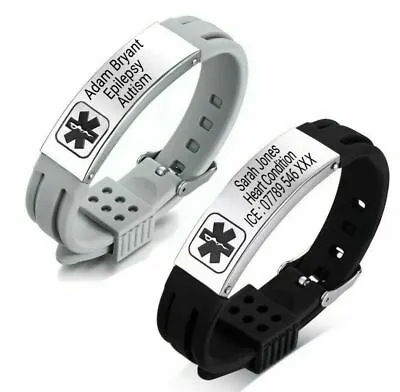 Customised Personalised Engraving Medical Alert Bracelet Stainless Steel ID Name • £17.99