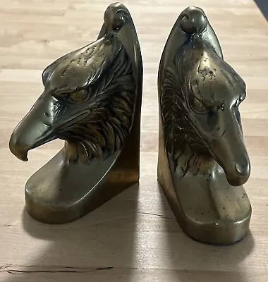 Vintage Brass American Bald Eagle Head Book Ends Set Pair Office Study Heavy • $39.99