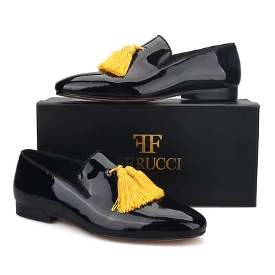 FERUCCI Black Patent Leather Loafer With Gold Tassel Slippers Flat Prom Wedding  • $142.49