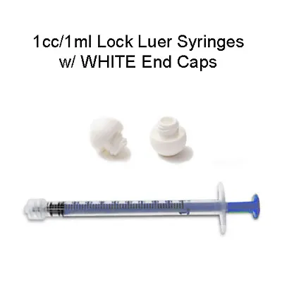 1ml LOCK Luer Syringes With Caps - 50 Syringes 50 WHITE Caps (No Needles) • $36.59