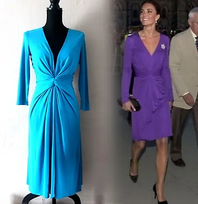 BNWT Vintage ISSA Aquamarine 100% Silk Jersey Gathered Dress UK10 38 6 ASO ROYAL • $242.79