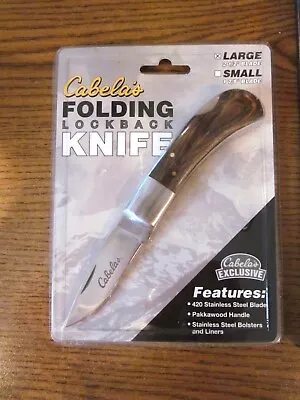 VTG Cabela's FOLDING LOCKBACK KNIFE 2 1/2  Blade Pakkawood Handle NEW Sealed • $26.99