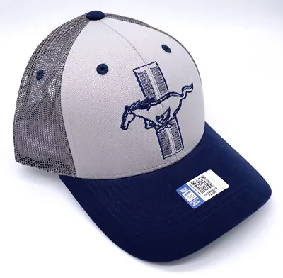 Hat / Cap Trucker W/ Ford Mustang Pony Grille Emblem - Gray & Navy Blue • $19.99