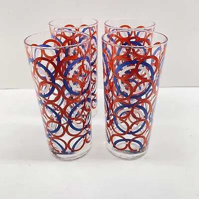 Glass Tumblers Italy Clear Red Blue Circles ￼set Of 4 • $32