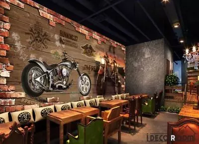 Broken Brick Wall 3D Black Motorbike Restaurant Art Wall Murals Wallpaper Decals • $319.99