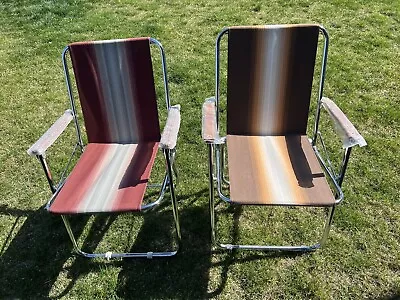 Set Of 2 Vintage Zip Dee Airstream Folding Lawn Chairs Canvas  • $220