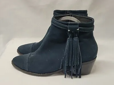 VIVI G. Ankle Boots Navy Blue Suede With Fringe Tassels  Made In Spain Sz 9 US • $34.99