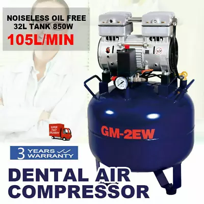 Portable Dental Medical Air Compressor Oil Free Tank Noiseless 110V 850W New • $370