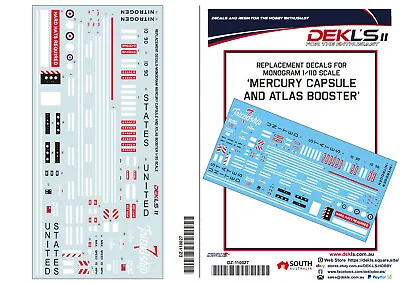 1/110 Decals - Mercury Capsule -Atlas Booster - Monogram Replacement- DEKL's II • $9.69