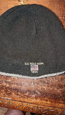 U.S. POLO ASSN. Reversible Black Striped Gray Beanie Hat Cap Us 1 Size • $14