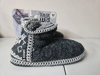 Muk Luks Knit Sherpa Lined Rubber Sole Slipper Boots Women's - Gray - M (7-8) • £14.48