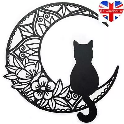 Metal Black Cat Moon Silhouette Wall Art Wall Hanging Ornament For Home Garden • £9.58