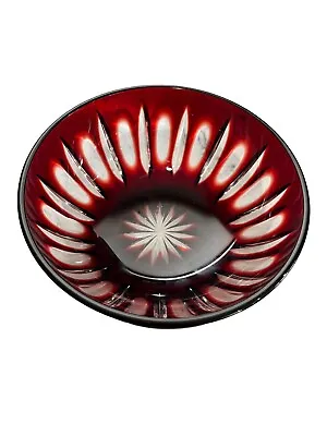 Vintage Lead Crystal Ruby Red Cut To Clear Glass 5” Dish/bowl  Bohemian • $25