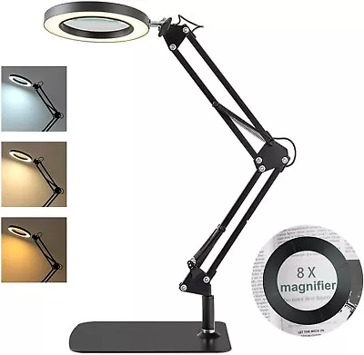 8X LED Magnifying Lamp Magnifying Desk Lamp With Base & Clamp 10 Levels Of Bri • $103.99