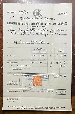 1934 Corporation Of Aberdeen Water Rates Bill • £4.99