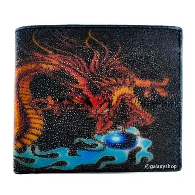 Men's Wallet Genuine Stingray Leather Bifold Money Bag Dragon Elephant Card Gift • $62