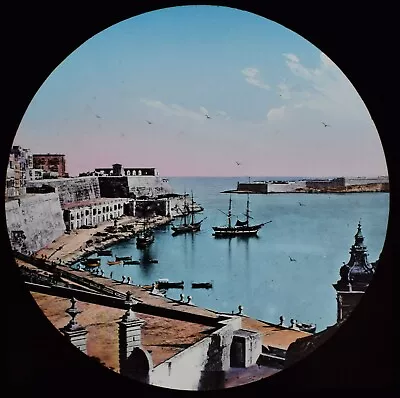 ANTIQUE Magic Lantern Slide VALETTA HARBOUR MALTA C1890 LORD HORATIO NELSON  • $62.17