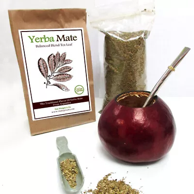 4 Pc Argentina Yerba Mate Tea Gourd 6 Oz Cup Bombilla Combo Leaf Bag Kit 059 • $22.94