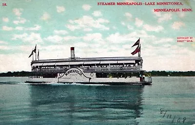 Steamer Minneapolis Lake Minnetonka - Minneapolis Minnesota -posted Litho • $8.95