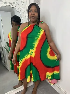 Rasta Coloured Smock Dress One Size Fits 6-18 • £25.99