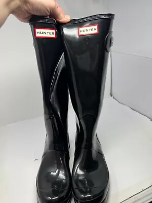 Hunter Womens Rain Boots Original Glossy Tall Black Size 9 • $63.99