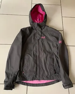 Jack Wolfskin Small Grey Womens Hooded Zip Up Waterproof With Pink Lining • £10