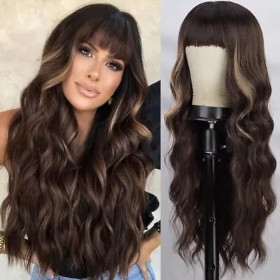 Ainimiu Ombre Blonde Wig With Bangs Long Blonde Wavy • £16.99