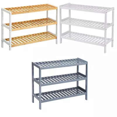 £19.95 • Buy 3 Tier Natural Wooden Bamboo Shoe Racks Storage Organiser Stand Shelf Unit