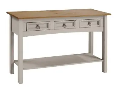 Corona Console Table Grey 3 Drawer Wax Solid Pine Hall By Mercers Furniture® • £79.99