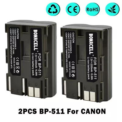 2X Rechargeable Battery For Canon EOS 5D BP-511 BP-511A 40D 50D 300D SLR Pro1 G1 • £13.99