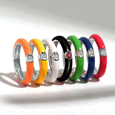 $2.01 • Buy Multi-Colors Cubic Zircon 925 Silver Filled Ring Women Wedding Jewelry Sz 6-10